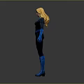 Futuristic Blonde Haired Game and Movie Character With Dark Blue Bodysuit Blue Gloves and Boots