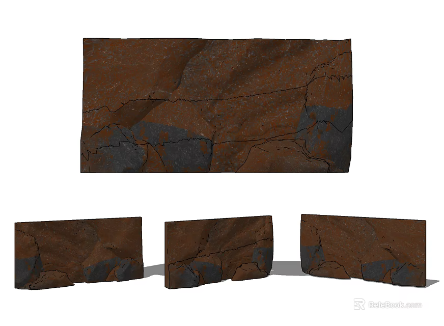 Rustic Cracked Brown Background Wall With Dark Gray Texture And Stone Design 3d model 