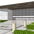 Modern Entrance Gate Design Featuring Paved Ground Landscaped Greenery And Columns