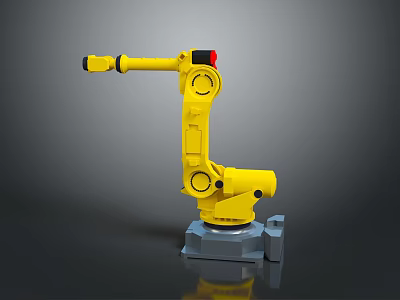 Yellow Robotic Arm With Gray Base And Red Indicator Light On Dark Background 3d model