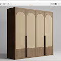 Elegant Wooden Wardrobe Interior Design With Arched Doors Woven Panels And Black Handles