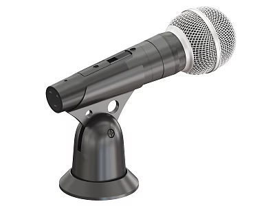 Studio Quality Dynamic Microphone With Black Stand And Mesh Grille 3d model