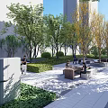 Lush Outdoor Garden Space With Green Trees Lawn Paved Pathways And Seating Areas
