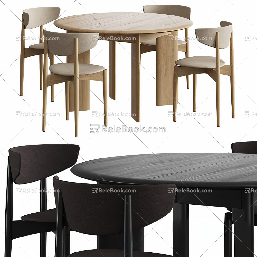 Middle style table and chair combination round table chair 3d model