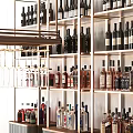 Modern Bar Counter With Hanging Wine Racks Wine Bottles Glasses And Bar Stools