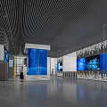 Modern Lobby Reception Desk With Large Windows Green Plants And Warm Lighting
