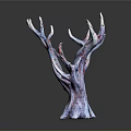 Decorative Plant Sculpture with Blue Red Textured Branches on Black Background