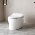 Sleek Smart Toilet In Modern Bathroom With Gray Marble Floor Green Plant And Hanging Lamp