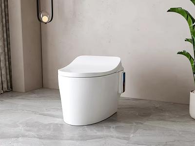 Sleek Smart Toilet In Modern Bathroom With Gray Marble Floor Green Plant And Hanging Lamp 3d model
