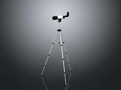 Telescope On Tripod For Viewing Scenic Landscapes With Gray Background And Reflective Ground 3d model