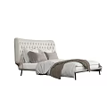 Modern Double Bed With Tufted Beige Headboard And Soft Pillows Blanket 3d model