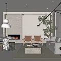 Modern Living Room Interior With Sofa Coffee Table Fireplace And Potted Plant