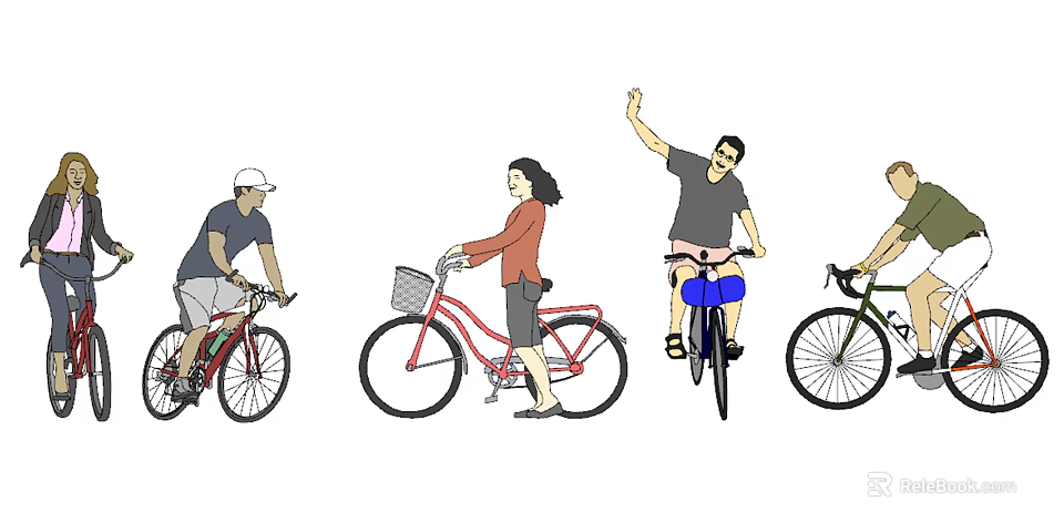 Group Of People Riding Bicycles In Various Styles And Poses 3d model 