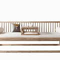 Minimalist Traditional Wooden Arhat Bed with Small Coffee Table and Soft Cushions