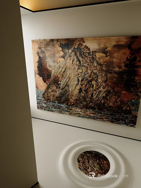Oil Painting Of Rocky Cliff And Ocean Waves With Detailed Textured Brushstrokes 3d model 