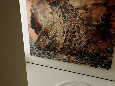 Oil Painting Of Rocky Cliff And Ocean Waves With Detailed Textured Brushstrokes 3d model