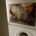 Oil Painting Of Rocky Cliff And Ocean Waves With Detailed Textured Brushstrokes
