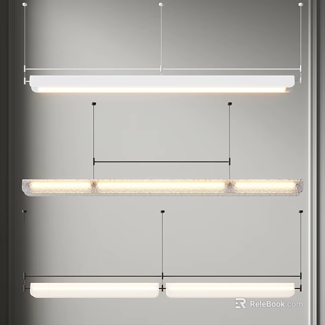 Modern Hanging Linear Pendant Light With Sleek Metal Frame And LED Lighting 3d model 