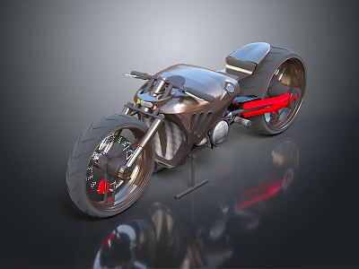 Modern Sleek Motorcycle Featuring Black Silver Metal Body Large Wheels Red Accents Sporty Design 3d model