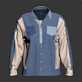 Blue And Pink Color Block Shirt With Collar Pockets And Long Sleeves