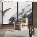 Modern Stone And Wooden Leisure Chair With Blanket By Mountain View Window
