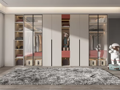 Modern Wardrobe Interior Design With Glass Doors Hanging Clothes Drawers And Shelves 3d model