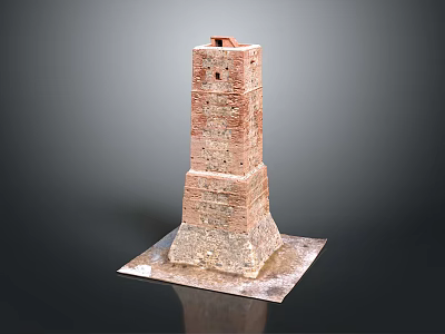 Detailed Red Brick Tower Model Equipment With Square Platform Base And Dark Background 3d model