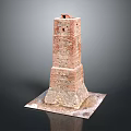 Detailed Red Brick Tower Model Equipment With Square Platform Base And Dark Background 3d model