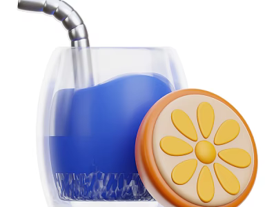 Blue Beverage in Transparent Glass with Silver Straw and Orange Flower Pattern Lid 3d model