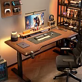 Modern Home Office With Standing Desk Computer Monitor Desk Lamp And Figurines