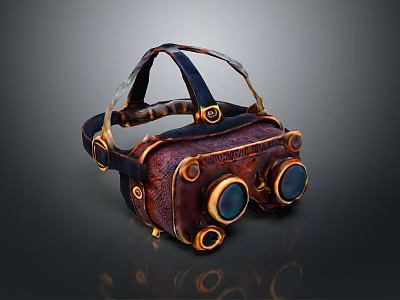 Steampunk Style Goggles With Brown Leather And Metal Decorations Round Lenses 3d model