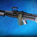 Black Metal Machine Gun Weapon With Ammunition Belt On Blue Background Design Features 3d model
