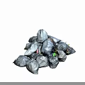 Pile of Black Garbage Bags With Waste Contents on Light Background