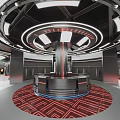 Modern Clothing Store Interior With Circular Display Platform Red Carpet And Black Ceiling Lighting 3d model