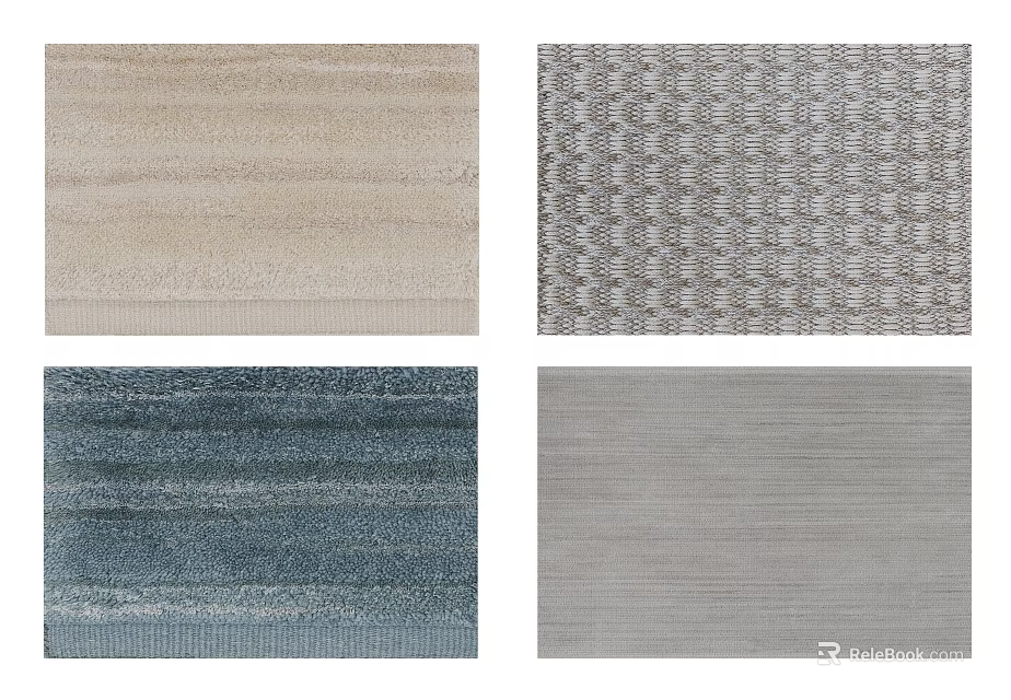 Square Rugs in Beige Gray Blue with Striped Geometric Patterns and Soft Textures 3d model