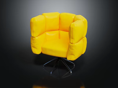 Stylish Modern Yellow Chair With Puffy Block Design And Metallic Spider Legs For Contemporary Interior 3d model