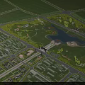 Urban Square Landscape Featuring Central Lake Lush Green Spaces Pedestrian Paths And Surrounding Buildings