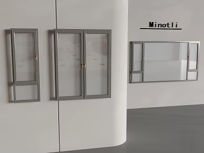 Minotli Casement Windows In Modern Design With Grey Frames And Glass Panels On White Walls 3d model