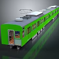 Green Train with Multiple Carriages White Roof Open Doors and Windows