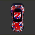 Colorful Modified Sports Car with Abstract Patterns Rear Spoiler and Silver Wheels