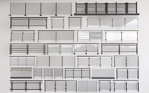 Modern glass railing glass guardrail glass fence 3d model