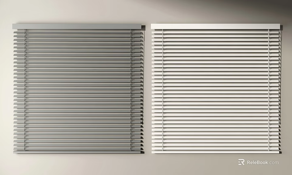 Modern Horizontal Slat Window Blinds In Gray And White For Interior Decor 3d model 