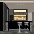 Elegant Modern Sideboard With Bar Counter Stools Decorative Backsplash And Wine Bottles