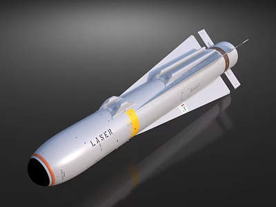 High Precision Laser Guided Missile with Silver Body Yellow Markings and Stabilizing Fins 3d model