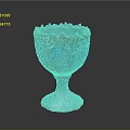 Elegant Blue Decorative Cup With Carved Tree Branches And Ruffled Rim