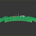 3D Green Landscape Model Surrounded By Forest With Central Circular Area And Small Buildings