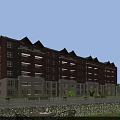 Multi story Residential Building Featuring Red Brick Beige Facade Sloped Roof And Landscaped Garden