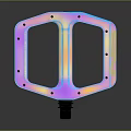 Shiny Iridescent Bicycle Pedal With Metallic Open Frame And Multiple Secure Pins