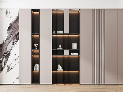 Elegant Modern Bookcase Design With LED Lighting And Open Display Shelves 3d model