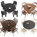 Stylish Round Dining Table Sets With Various Chairs And Decorative Items 3d model